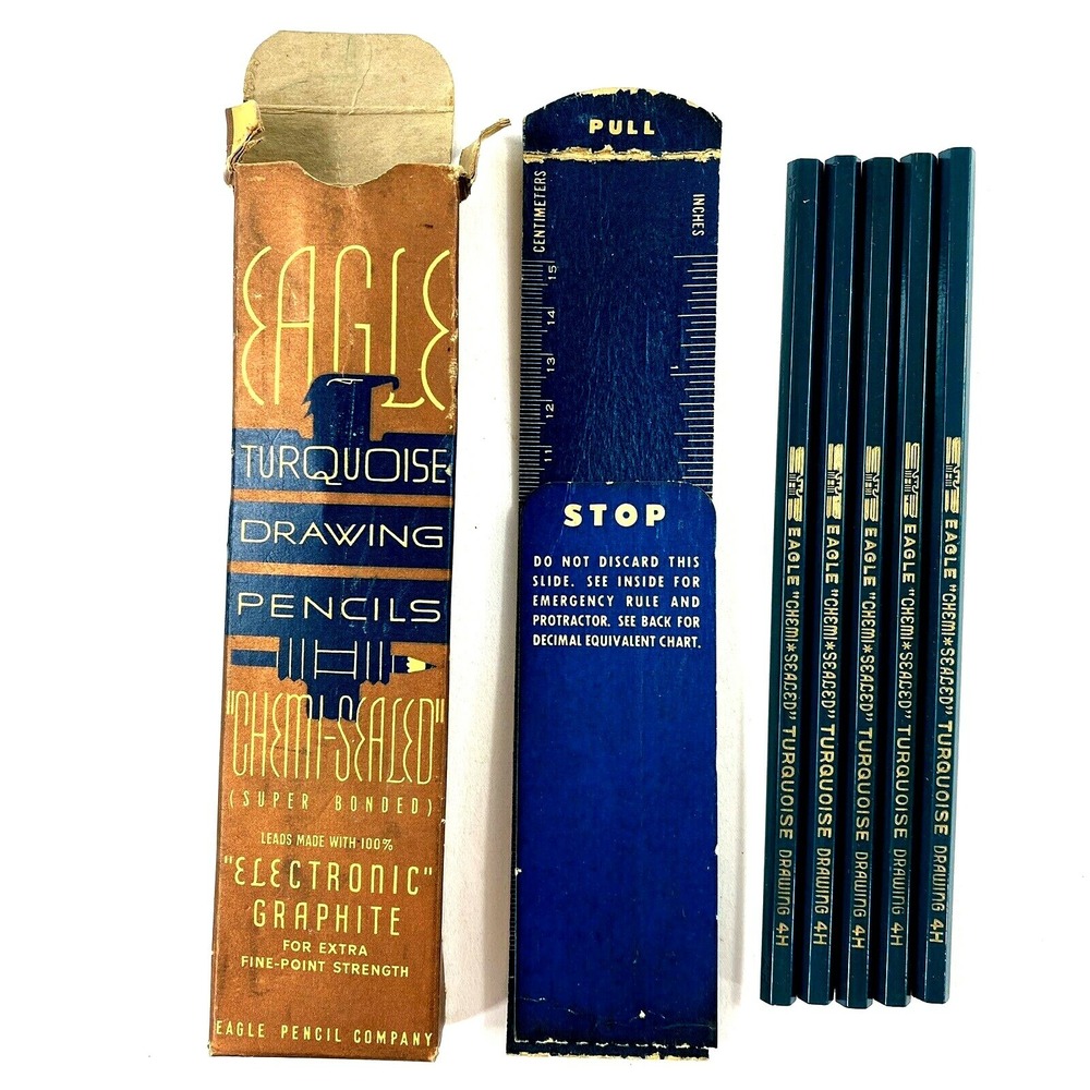 Vintage Eagle Turquoise Drawing Pencils Chemi-Sealed Electronic Graphite #375 4H